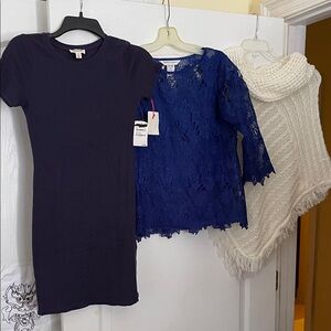 Three items, dress royal top, white puncho, size 2